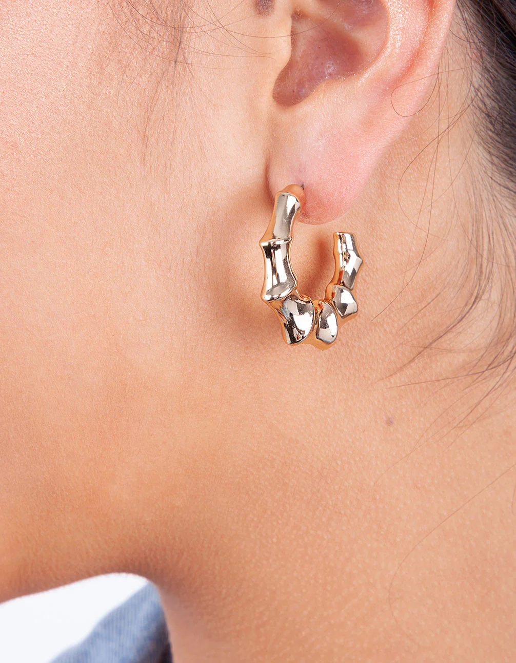 Gold Bamboo 3/4 Hoop Earrings - Image 5