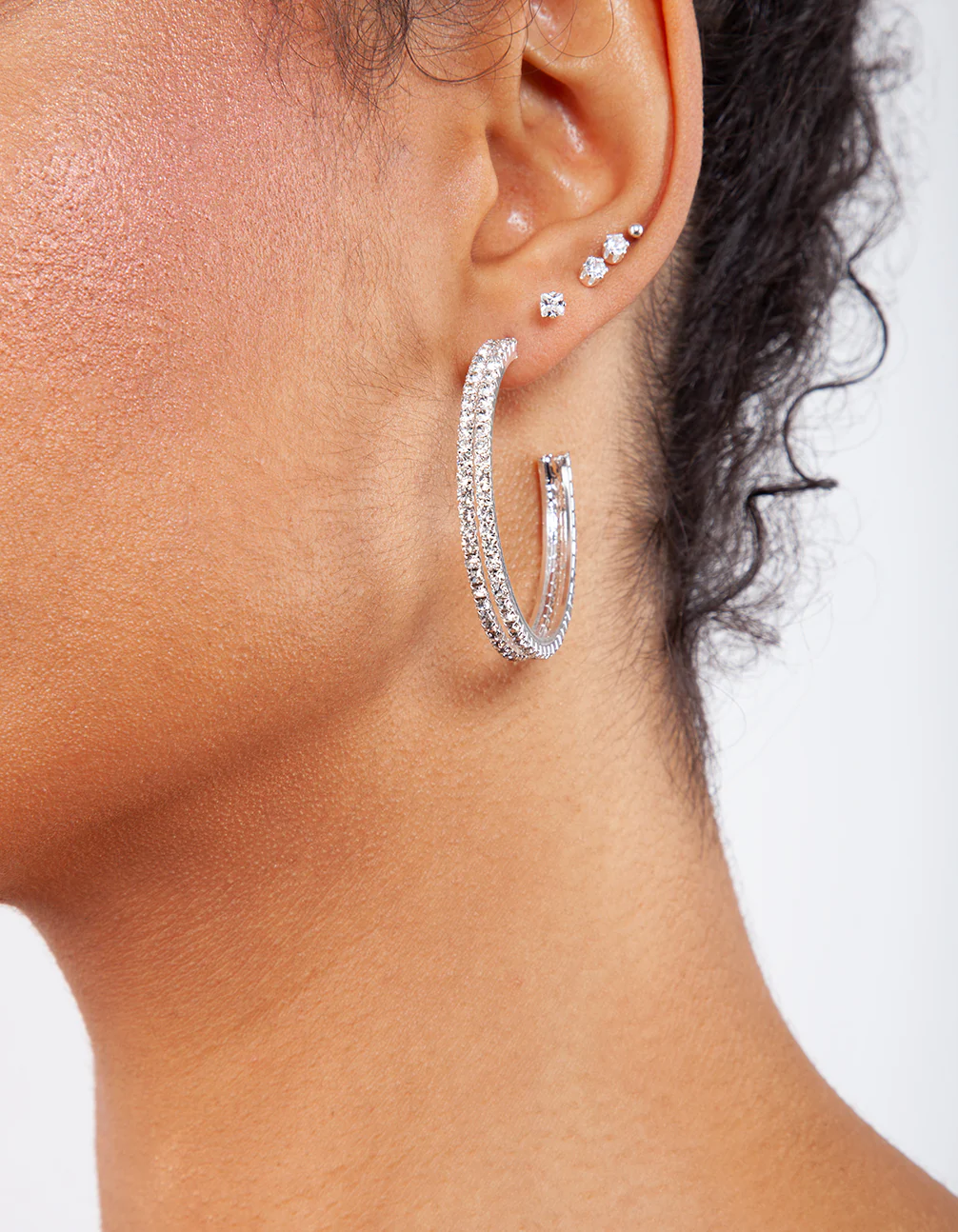 Double Row Diamante Hoop Earrings - Image 3