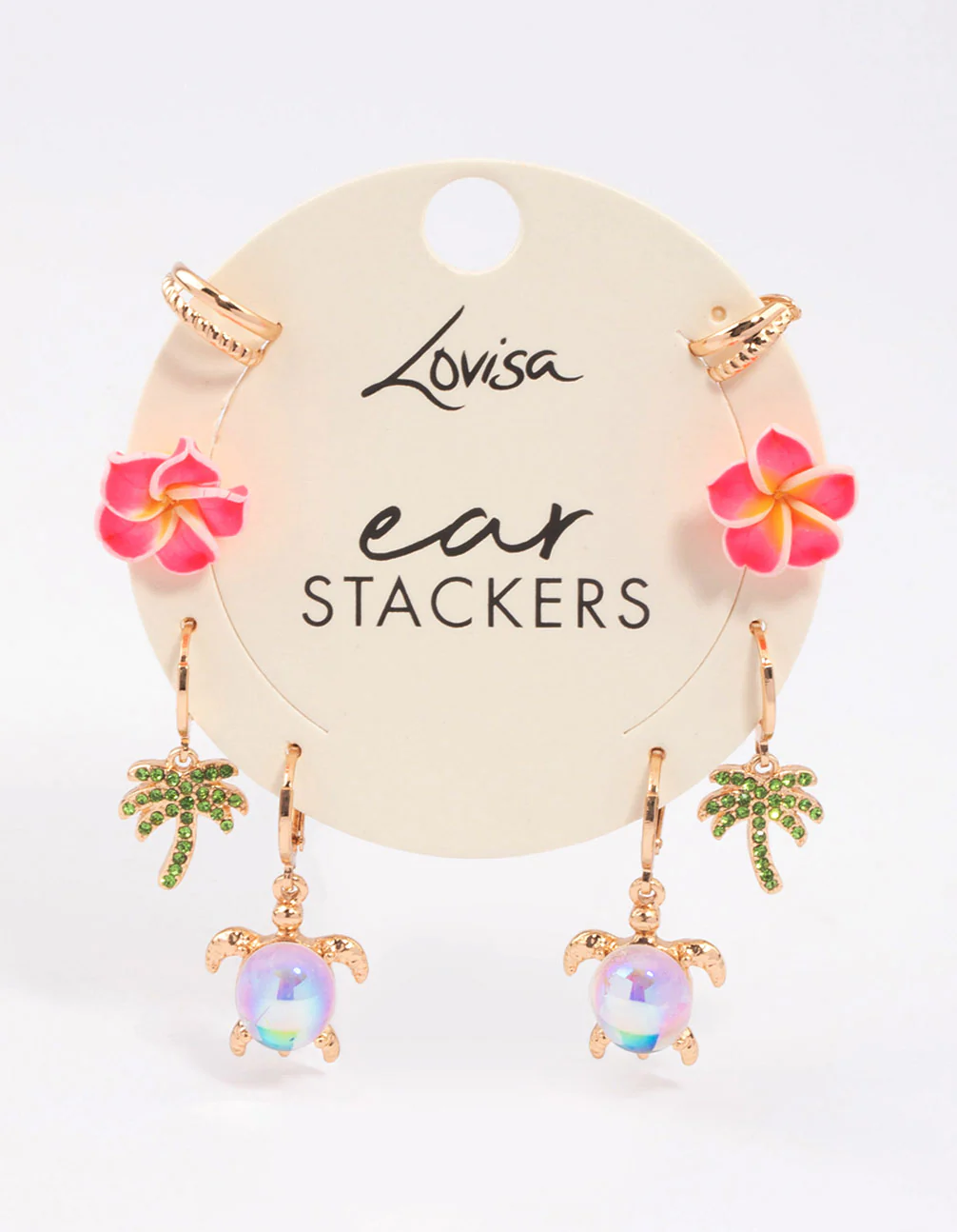 Gold Bling Palm Tree Earrings 4-Pack - Image 4
