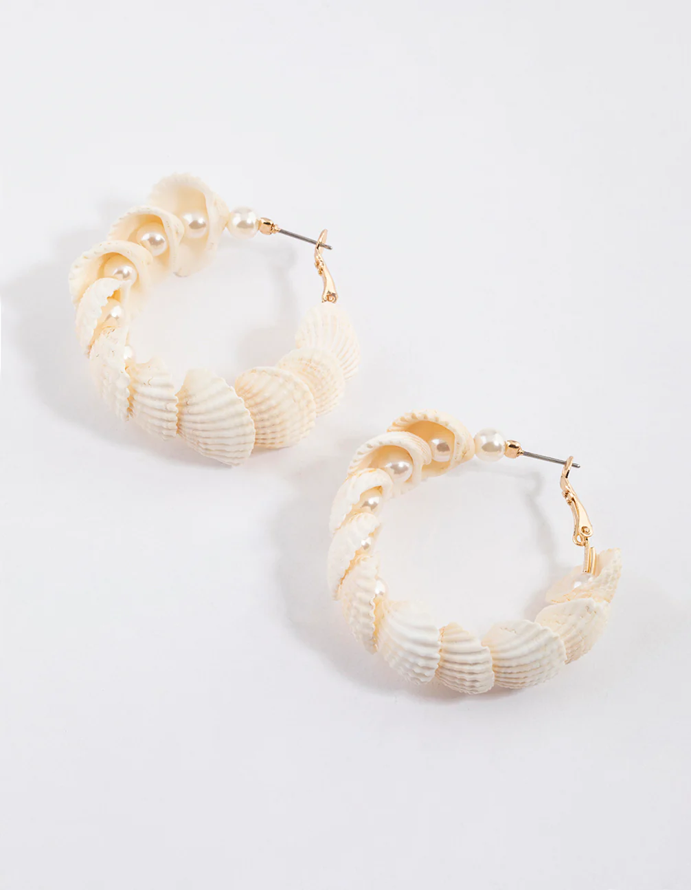 Gold Genuine Shell Nestled Pearl Hoop Earrings
