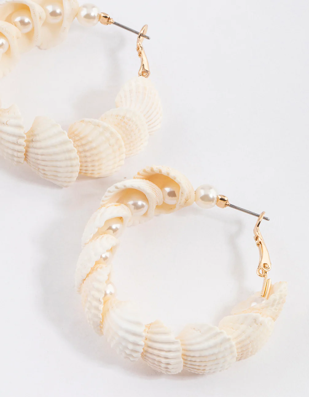 Gold Genuine Shell Nestled Pearl Hoop Earrings - Image 2