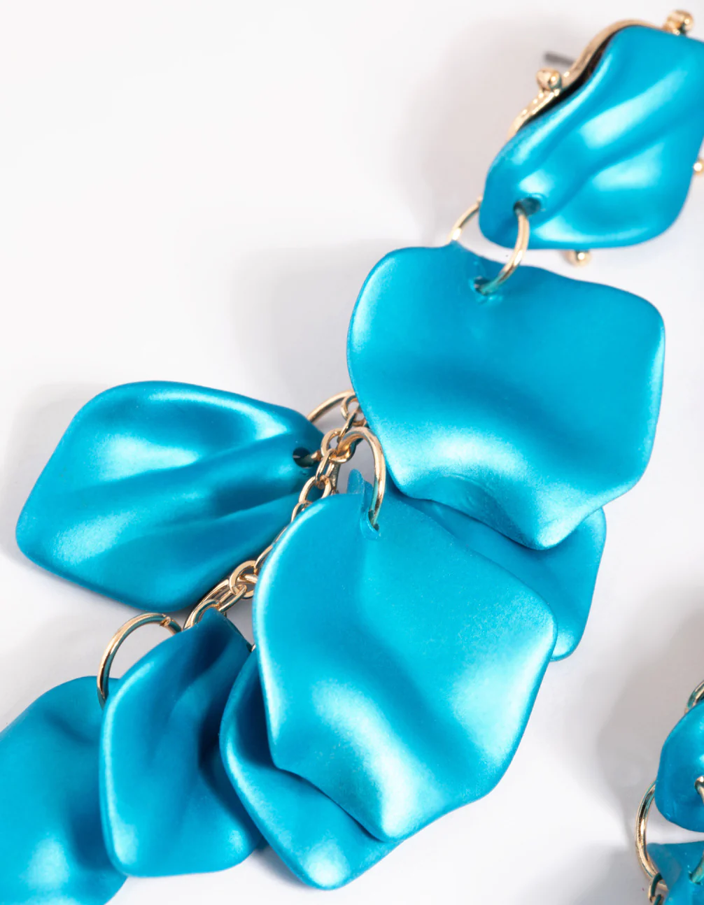 Blue Pearlised Petal Drop Earrings - Image 2
