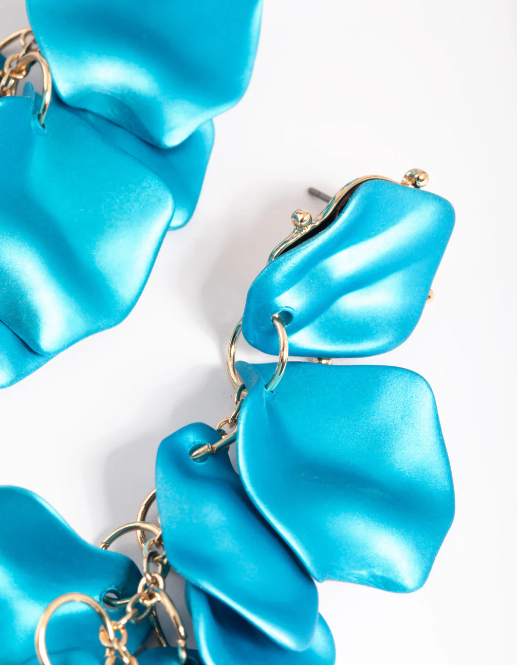 Blue Pearlised Petal Drop Earrings - Image 3