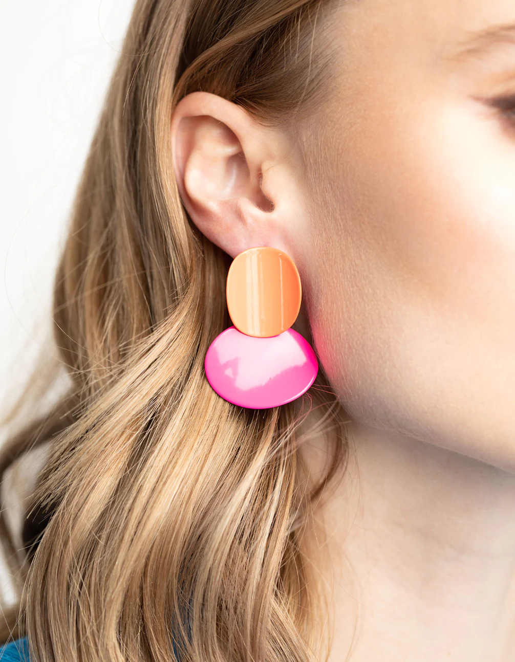 Glossy Orange Disc Drop Earrings - Image 2