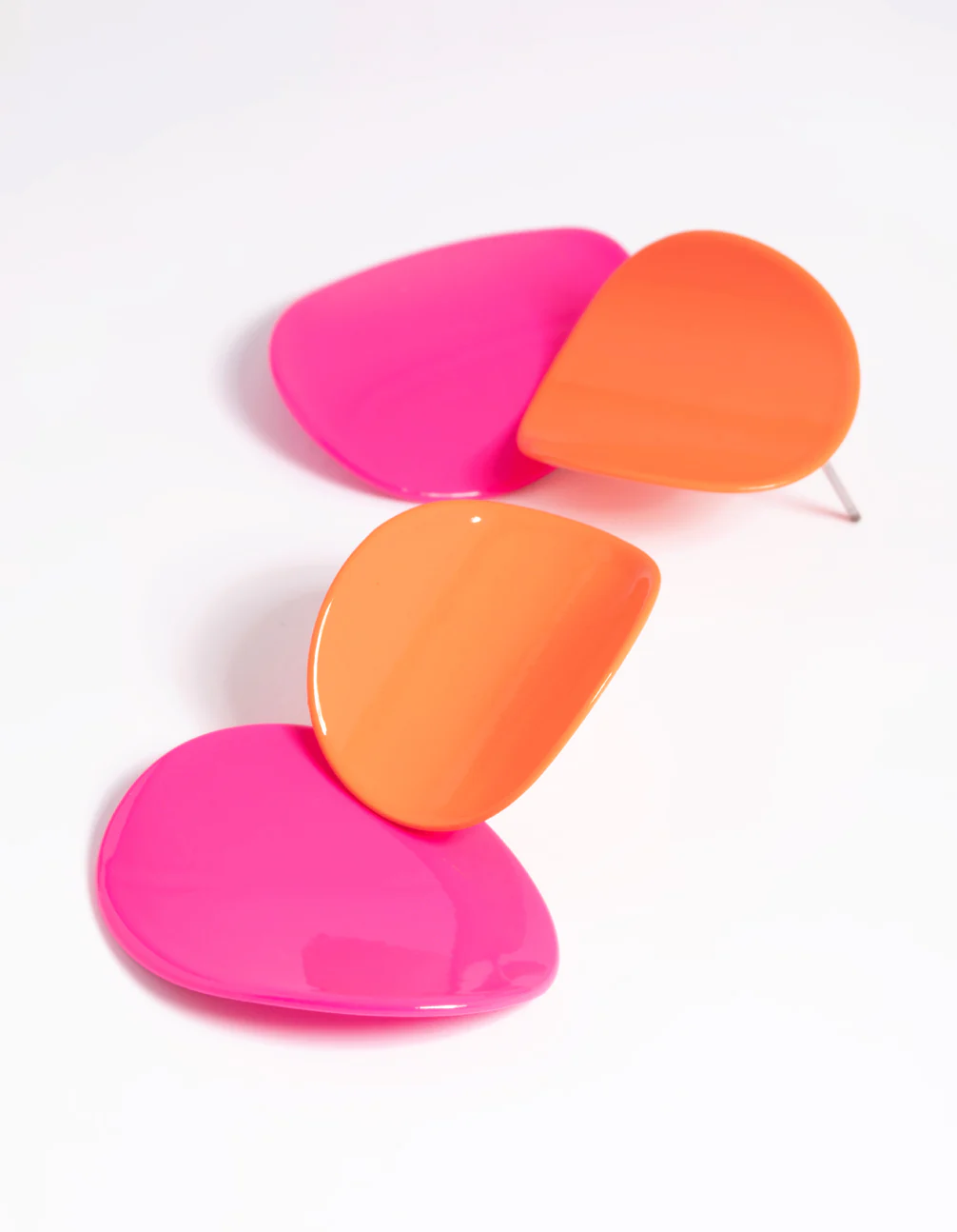 Glossy Orange Disc Drop Earrings - Image 3