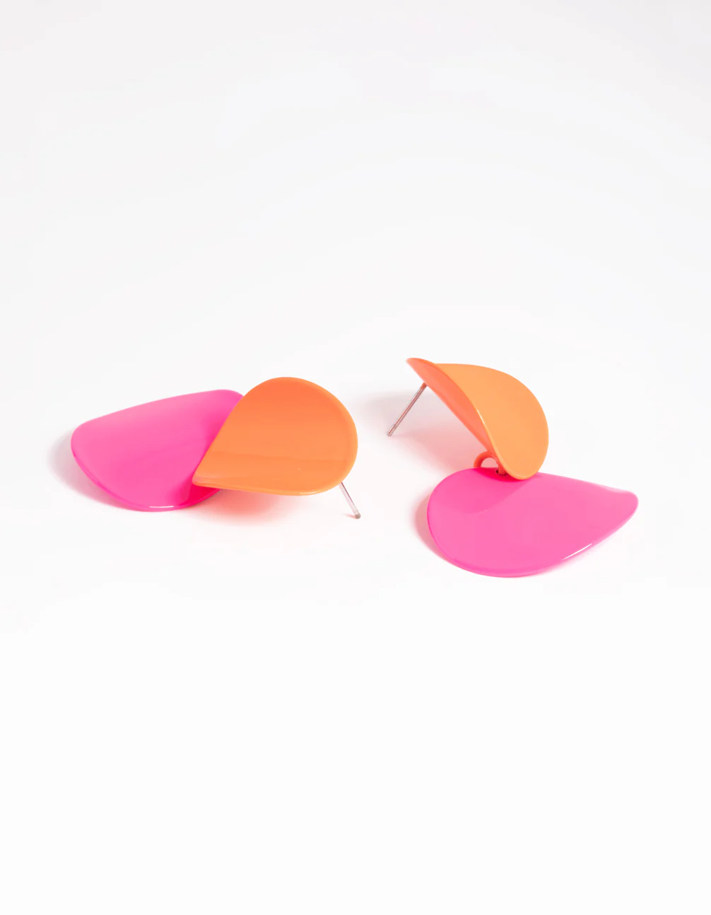 Glossy Orange Disc Drop Earrings - Image 4