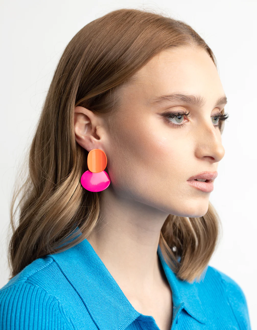 Glossy Orange Disc Drop Earrings - Image 5