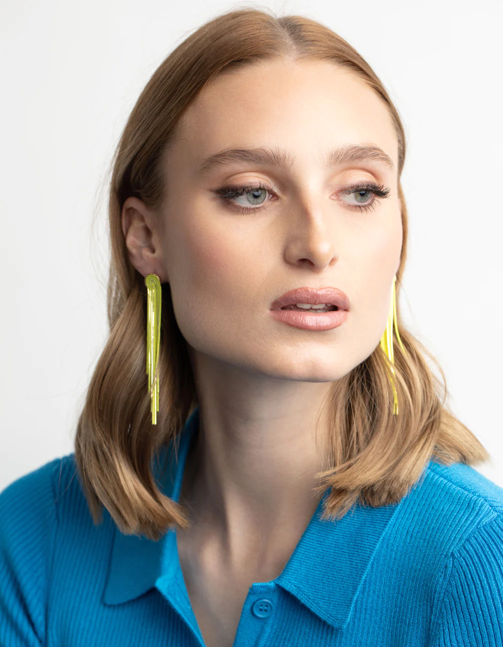 Yellow Waterfall Chain Drop Earrings - Image 5