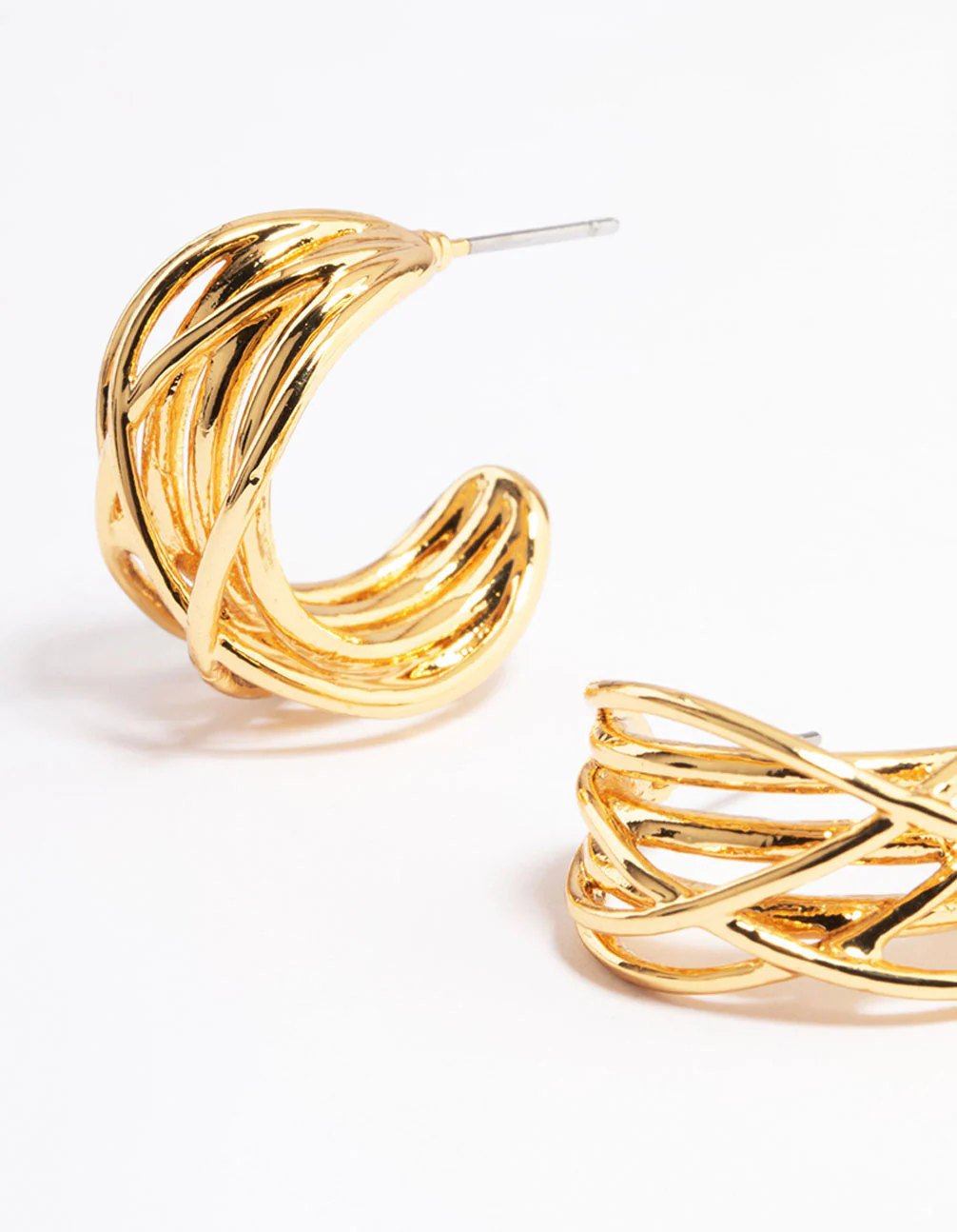 Gold Layered Crossover Hoop Earrings - Image 2
