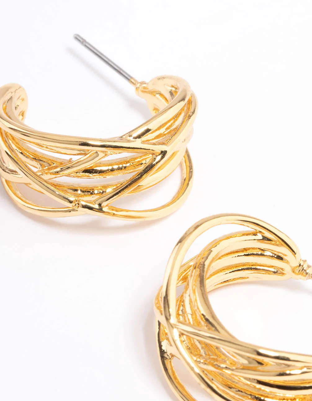 Gold Layered Crossover Hoop Earrings - Image 3
