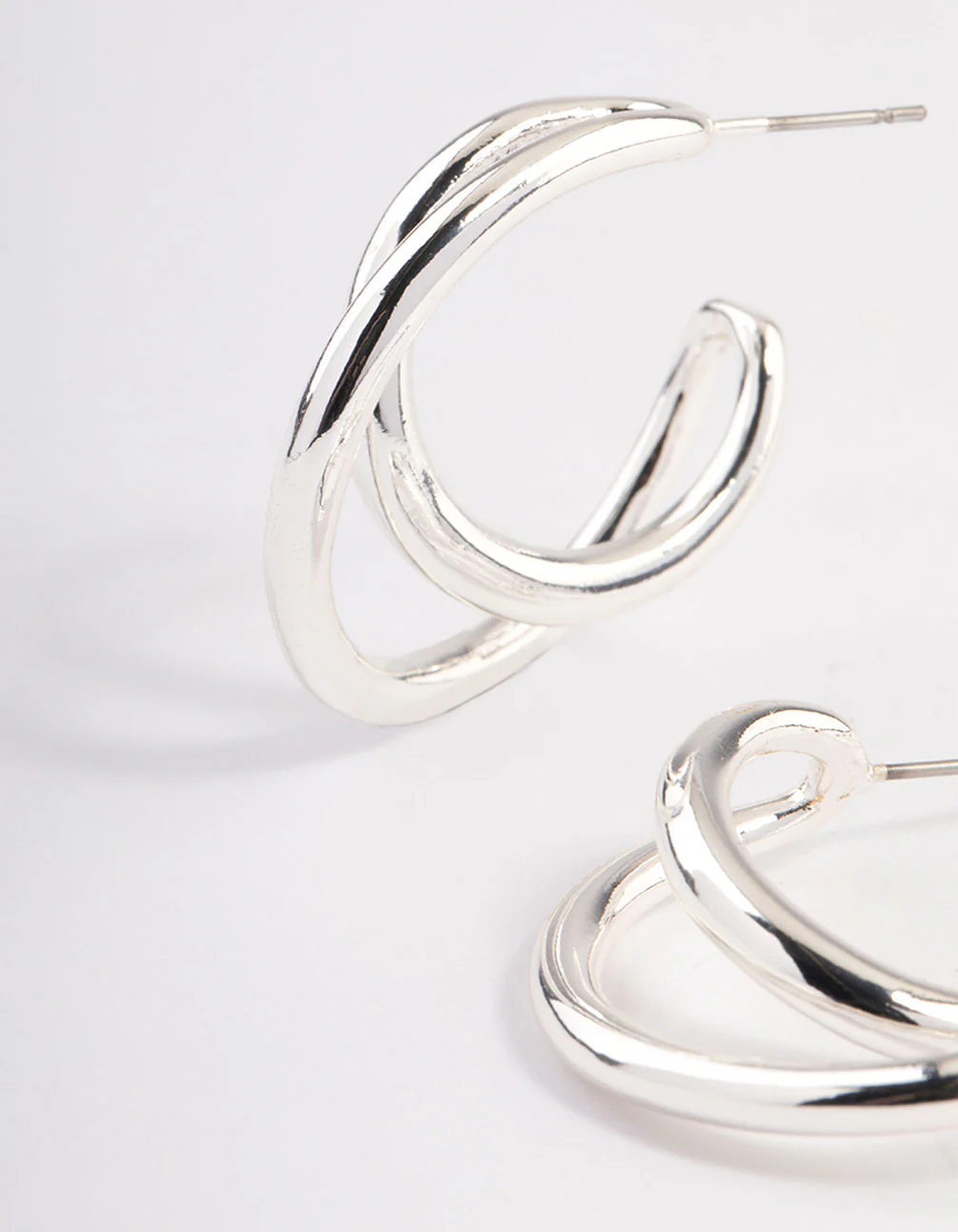 Silver Plated Medium Twisted Hoop Earrings - Image 2
