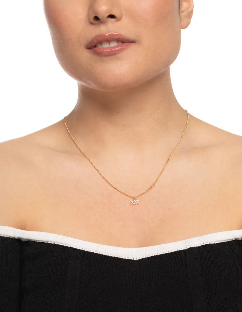 Gold Plated Aquarius Necklace with Cubic Zirconia Pendant - Image 2