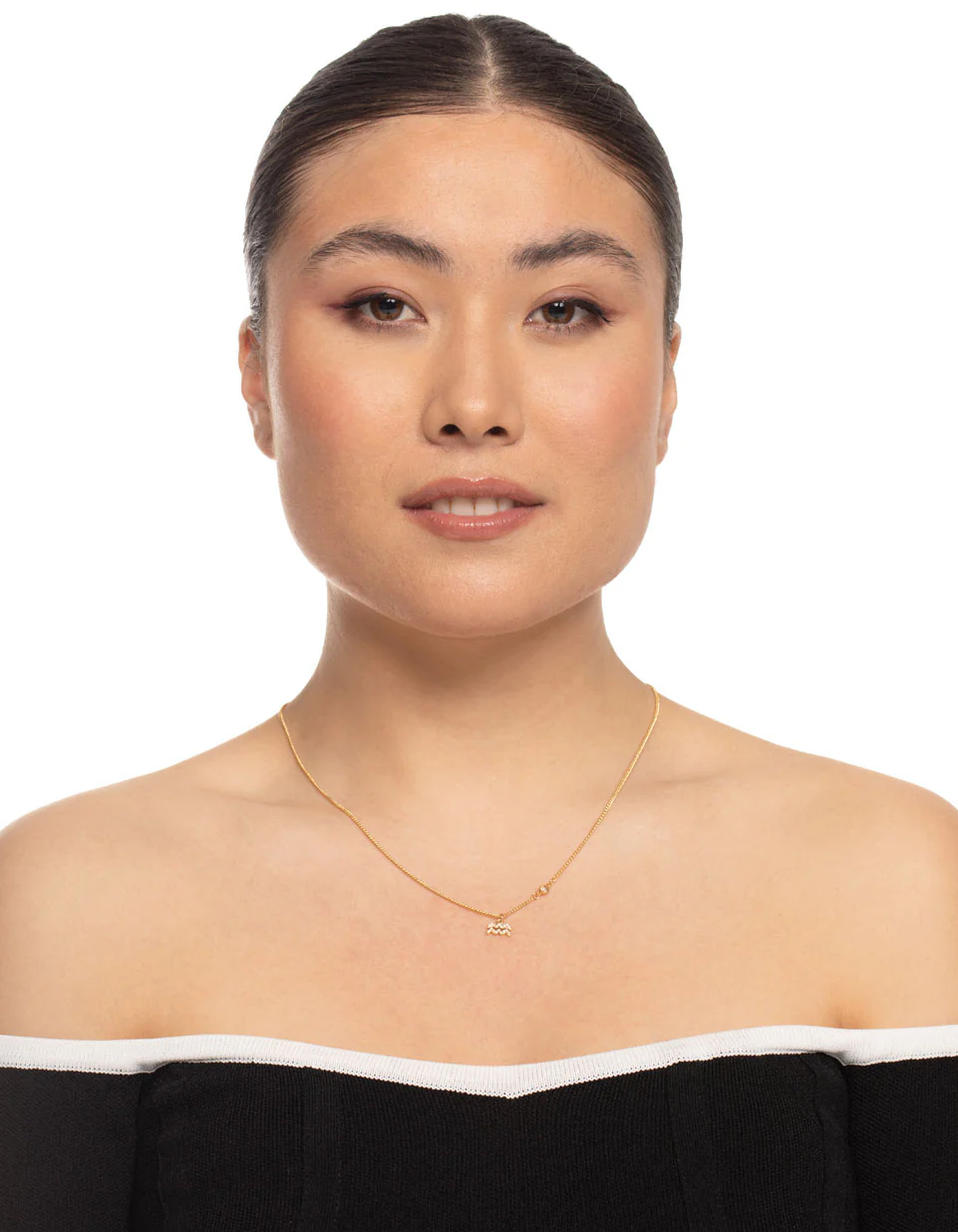 Gold Plated Aquarius Necklace with Cubic Zirconia Pendant - Image 3