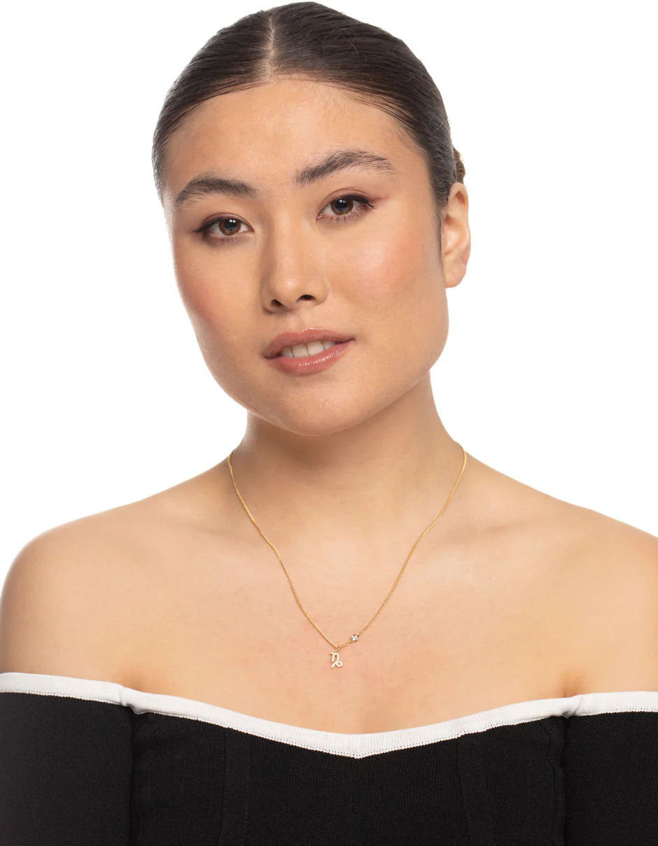 Gold Plated Capricorn Necklace With Cubic Zirconia Pendant - Image 3