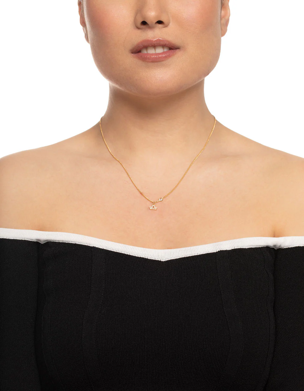 Gold Plated Libra Necklace with Diamante Pendant - Image 3