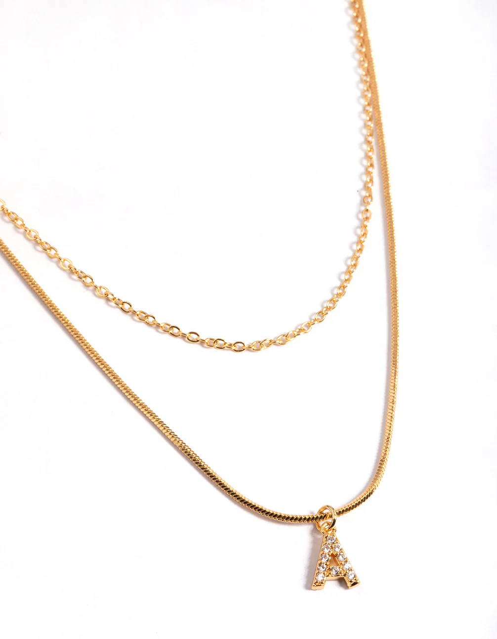 Gold Plated Diamante Letter A Layered Necklace