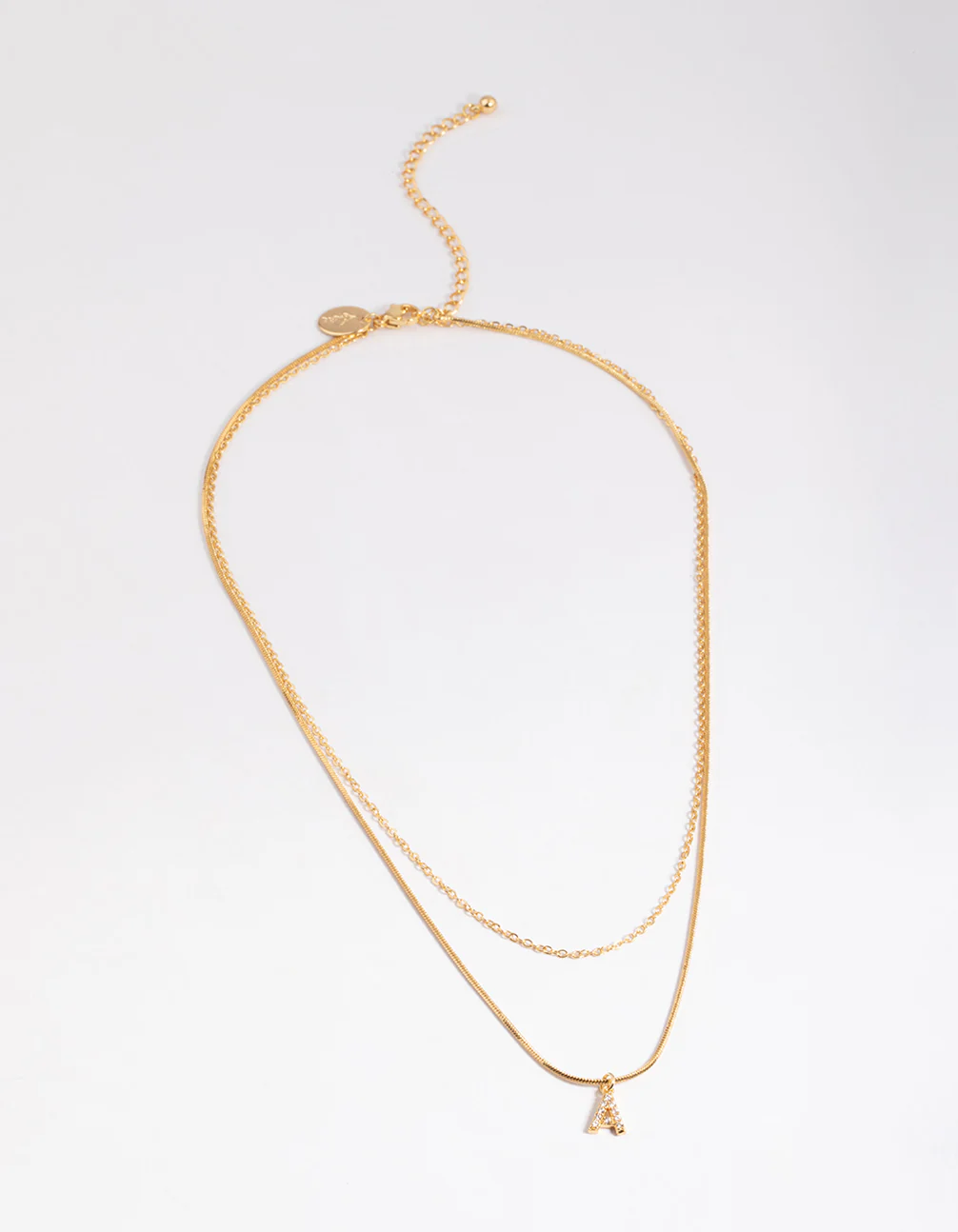 Gold Plated Diamante Letter A Layered Necklace - Image 2