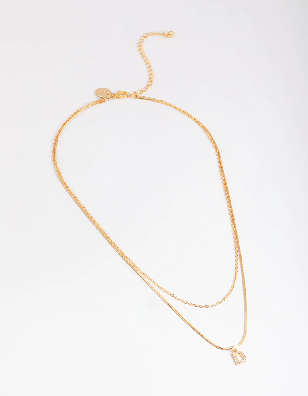 Gold Plated Diamante Letter D Layered  Necklace - Image 2