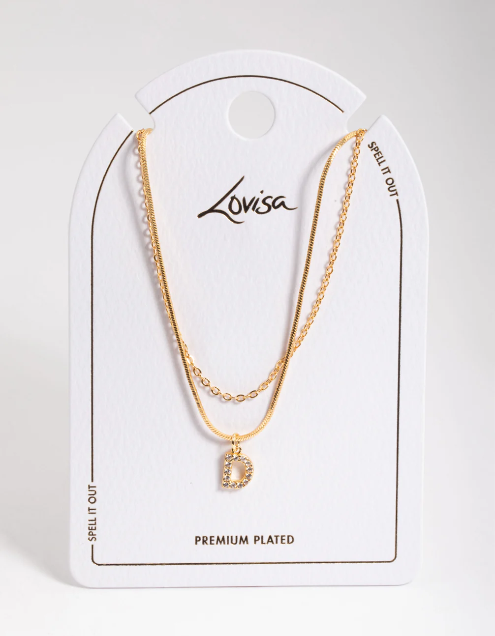 Gold Plated Diamante Letter D Layered  Necklace - Image 3