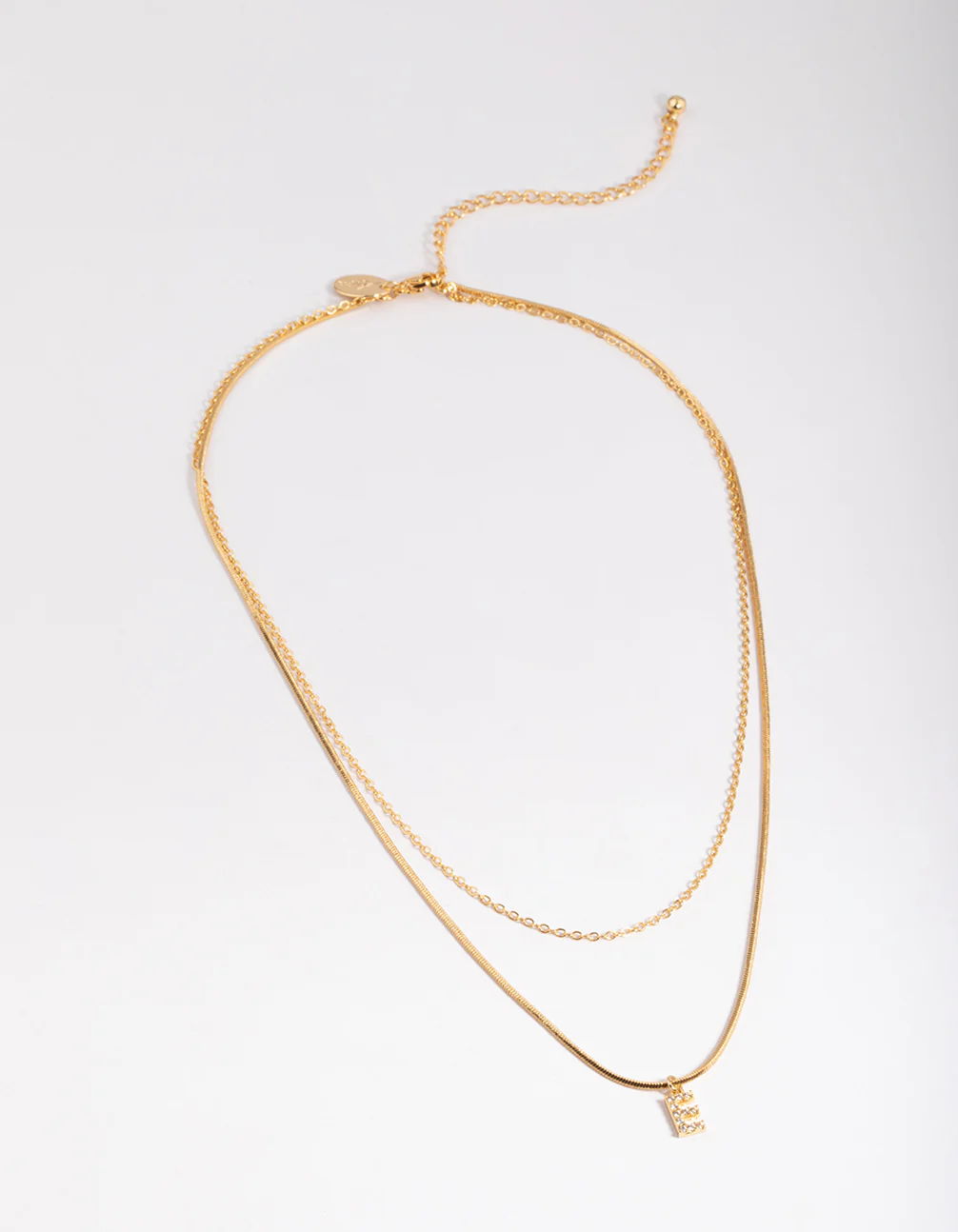 Gold Plated Diamante Letter E Layered  Necklace - Image 2