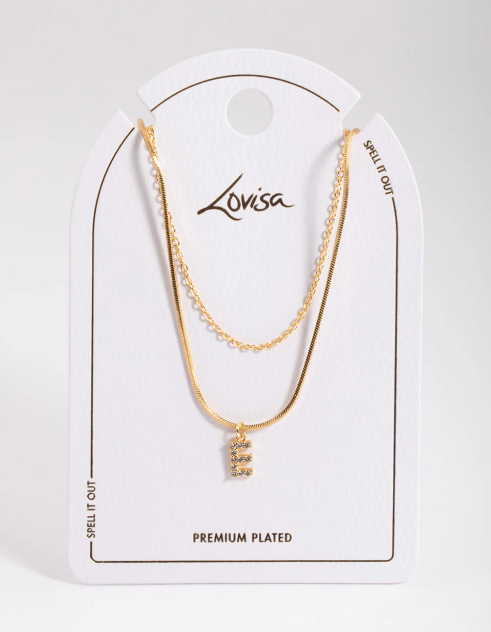 Gold Plated Diamante Letter E Layered  Necklace - Image 3