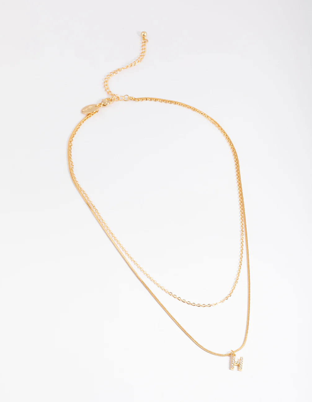 Gold Plated Diamante Letter H  Layered  Necklace - Image 2