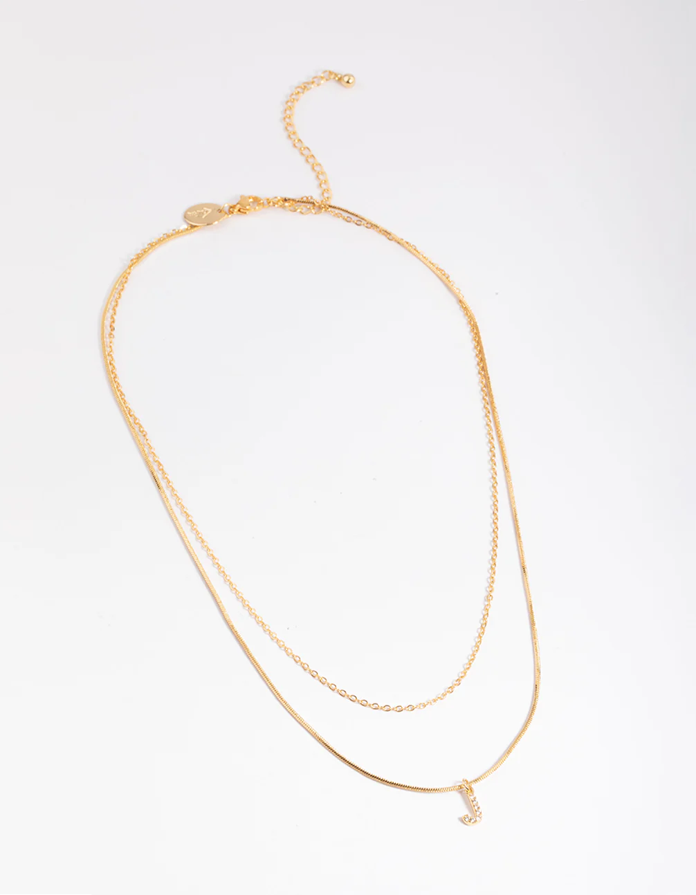 Gold Plated Diamante Letter J Layered Necklace - Image 2