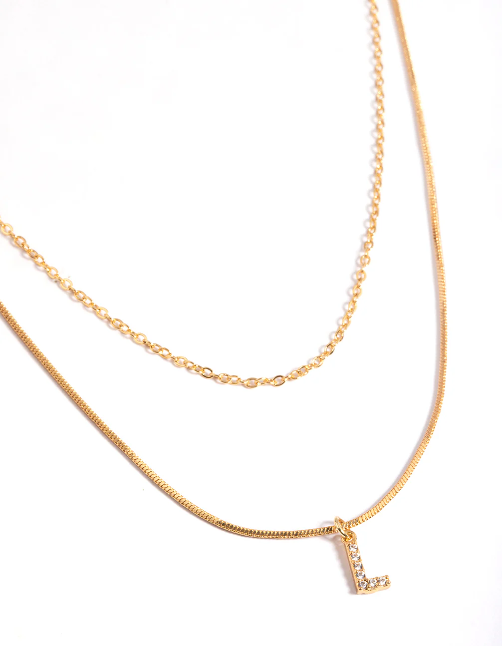 Gold Plated Diamante Letter L Layered Necklace
