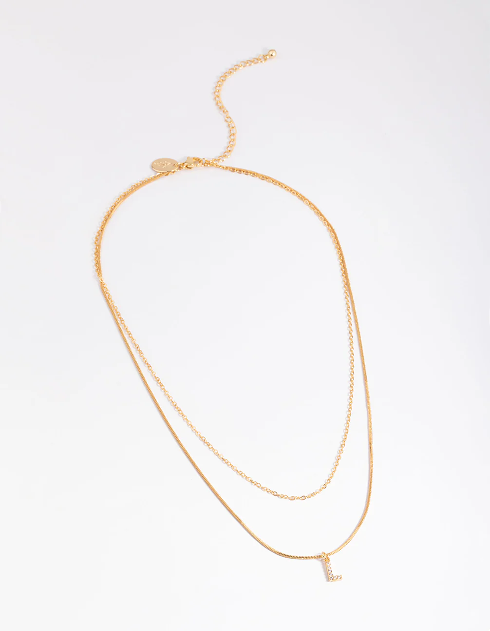 Gold Plated Diamante Letter L Layered Necklace - Image 2