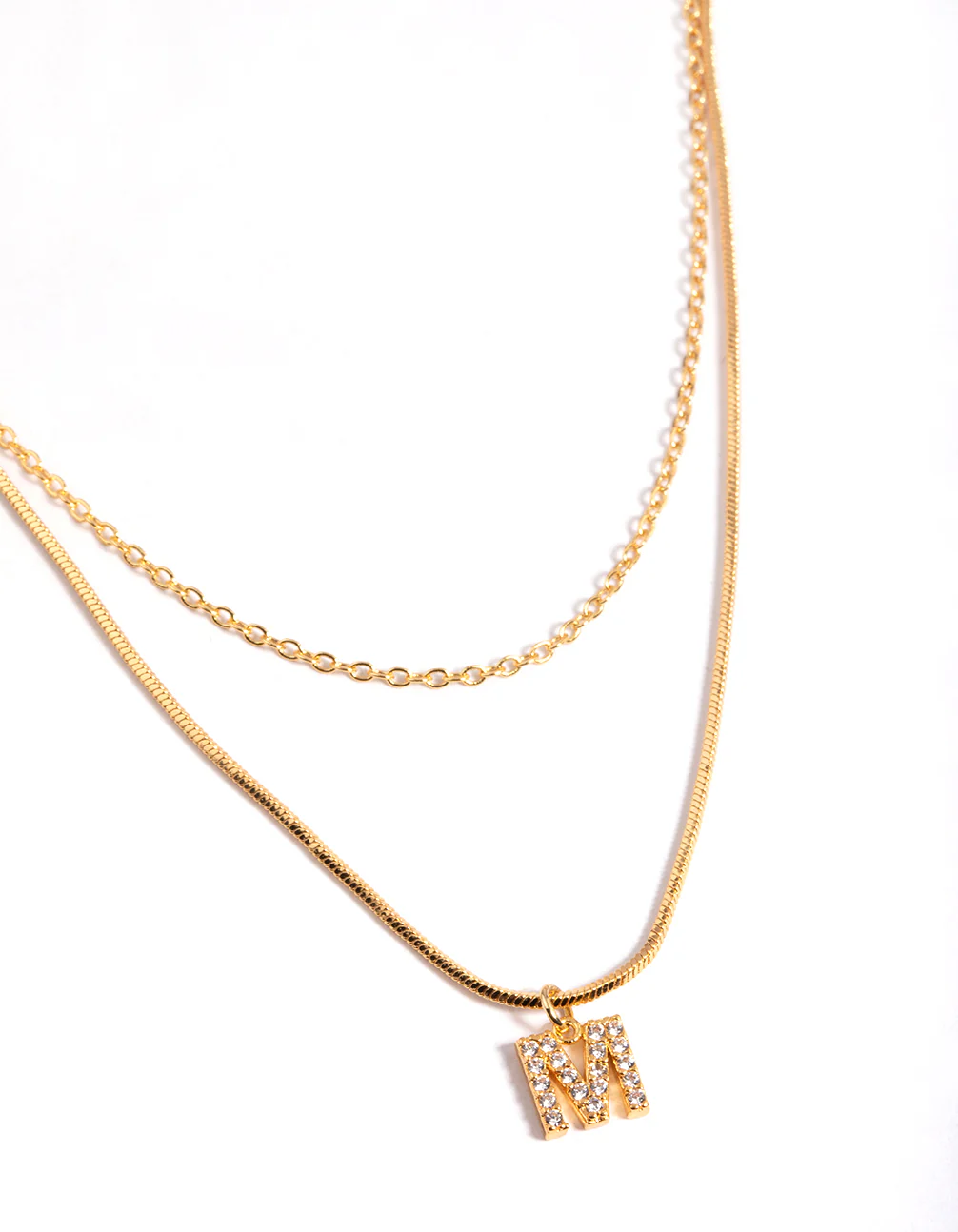 Gold Plated Diamante Letter M Layered Necklace