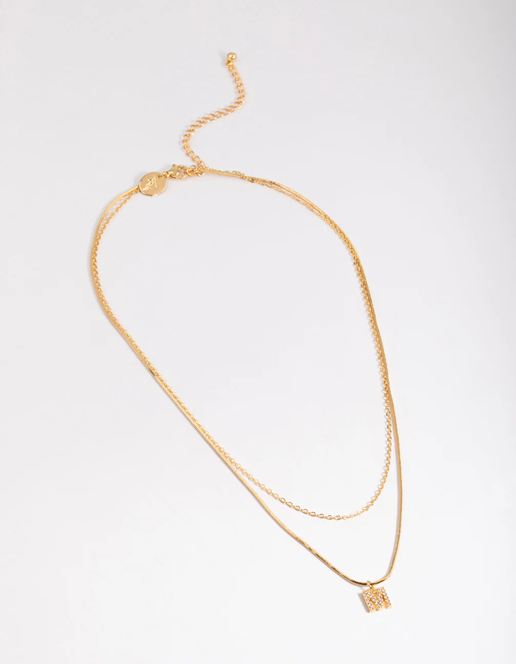 Gold Plated Diamante Letter M Layered Necklace - Image 2