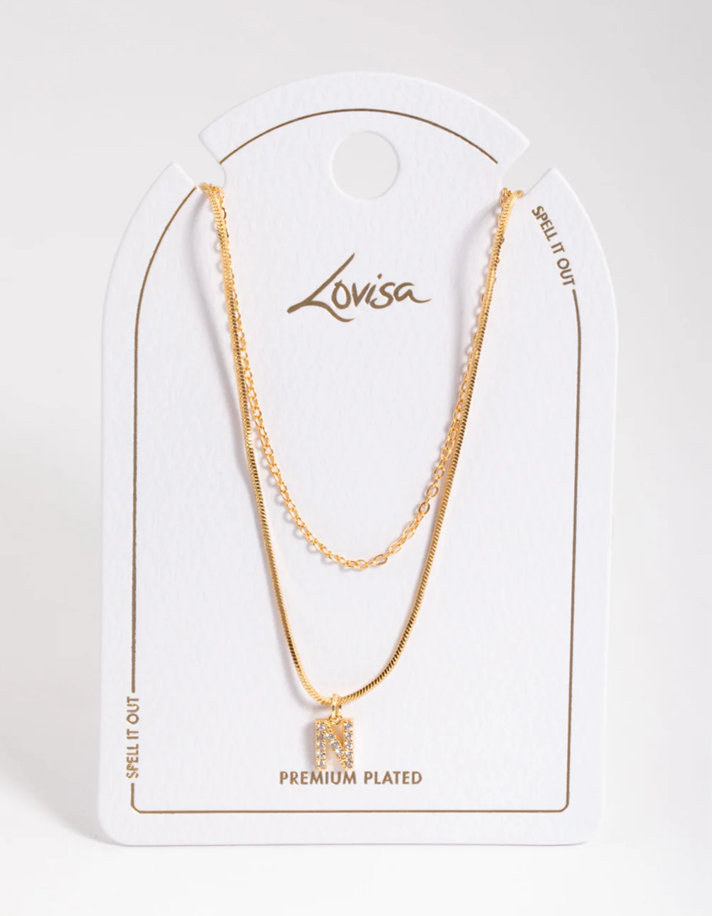 Gold Plated Diamante Letter N Layered  Necklace - Image 3