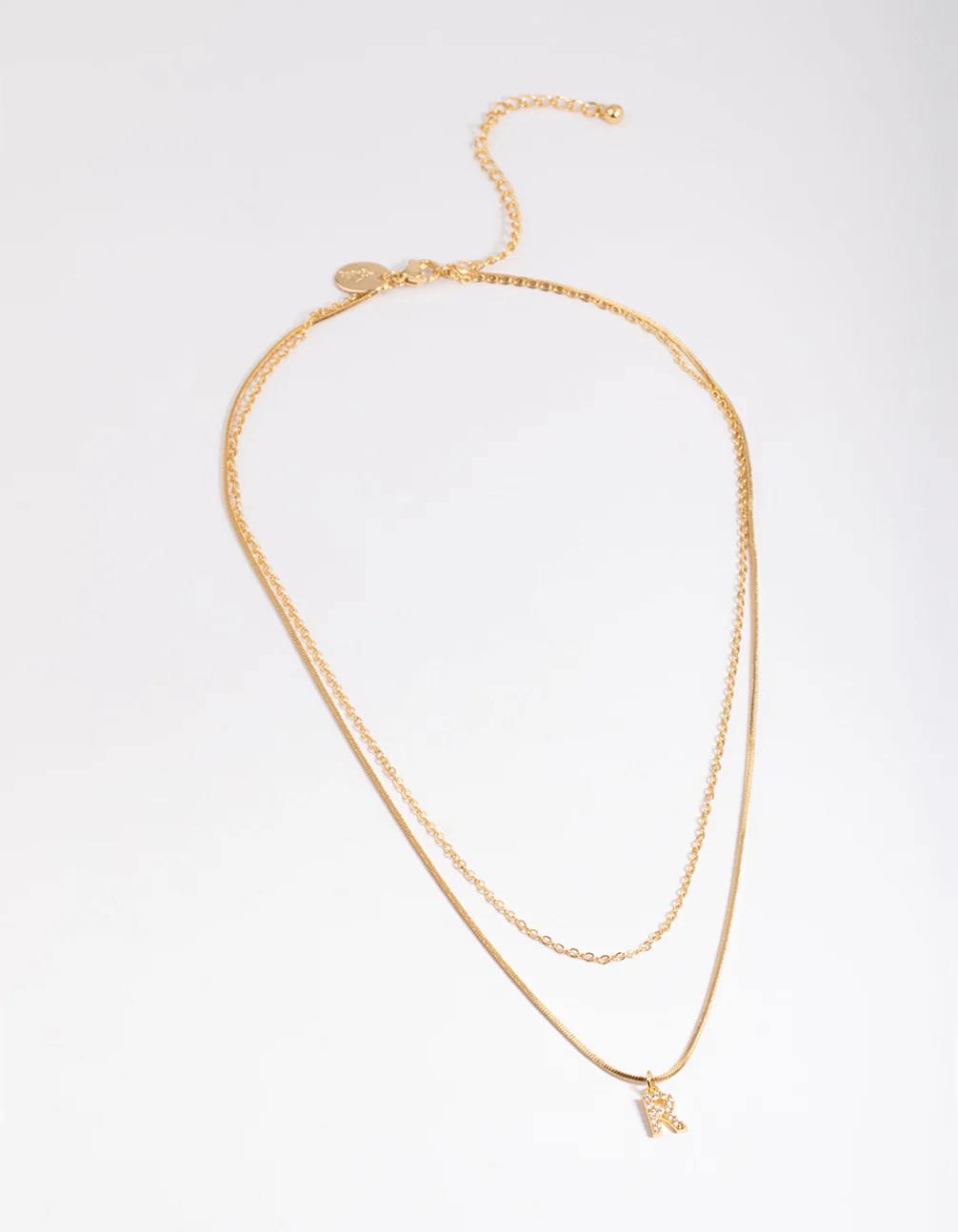 Gold Plated Diamante Letter R Layered  Necklace - Image 2