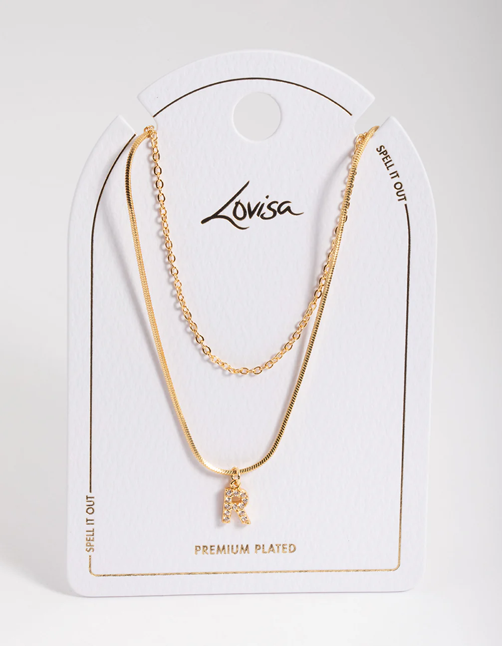 Gold Plated Diamante Letter R Layered  Necklace - Image 3