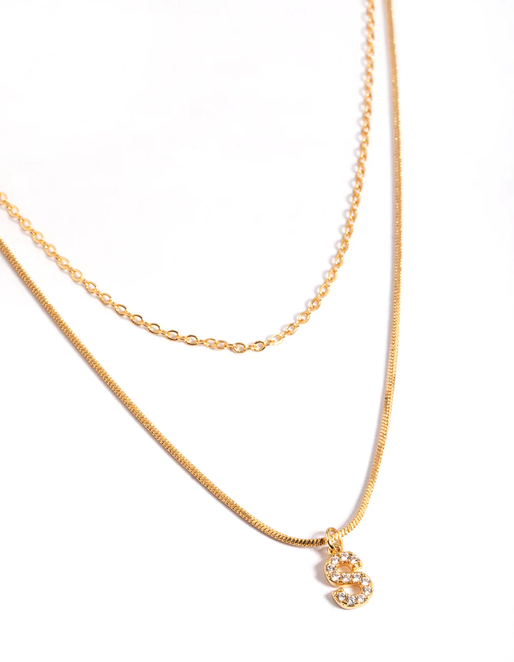 Gold Plated Diamante Letter S Layered Necklace