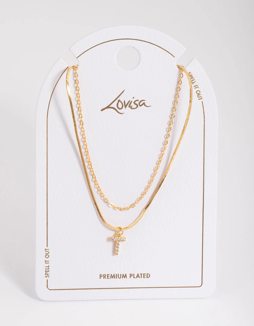 Gold Plated Diamante Letter T Layered  Necklace - Image 3