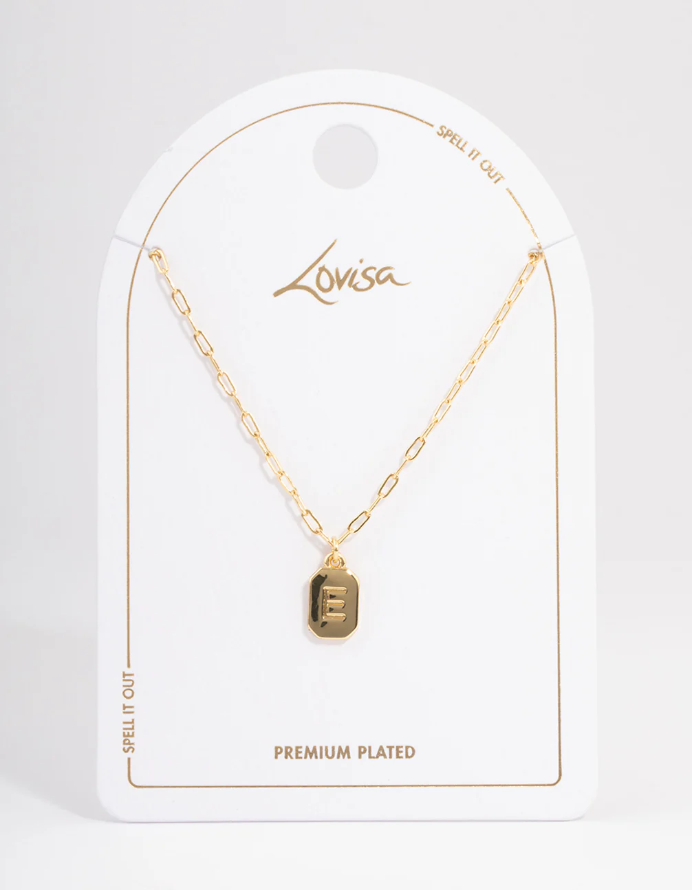 Gold Plated Letter E Rectangle Pendant  Necklace - Image 3