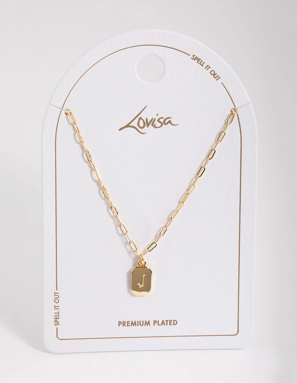 Gold Plated  Letter J Rectangle Pendant  Necklace - Image 3