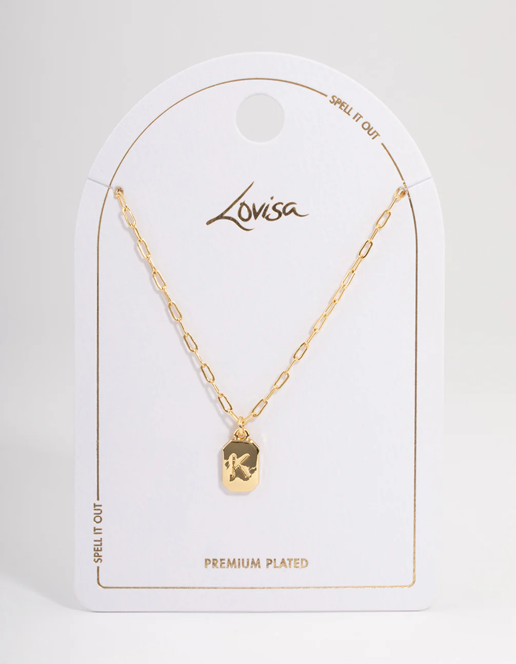 Gold Plated Letter K Rectangle Pendant  Necklace - Image 3