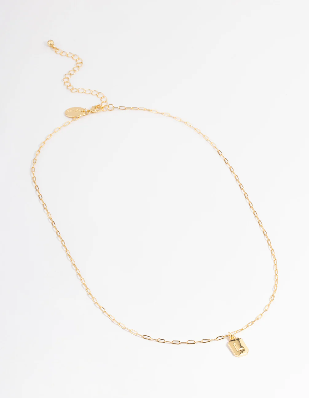 Gold Plated Letter L Rectangle Pendant  Necklace - Image 2