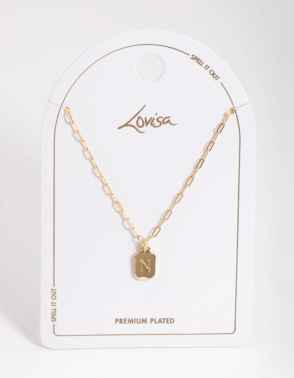 Gold Plated Letter NRectangle Pendant  Necklace - Image 3