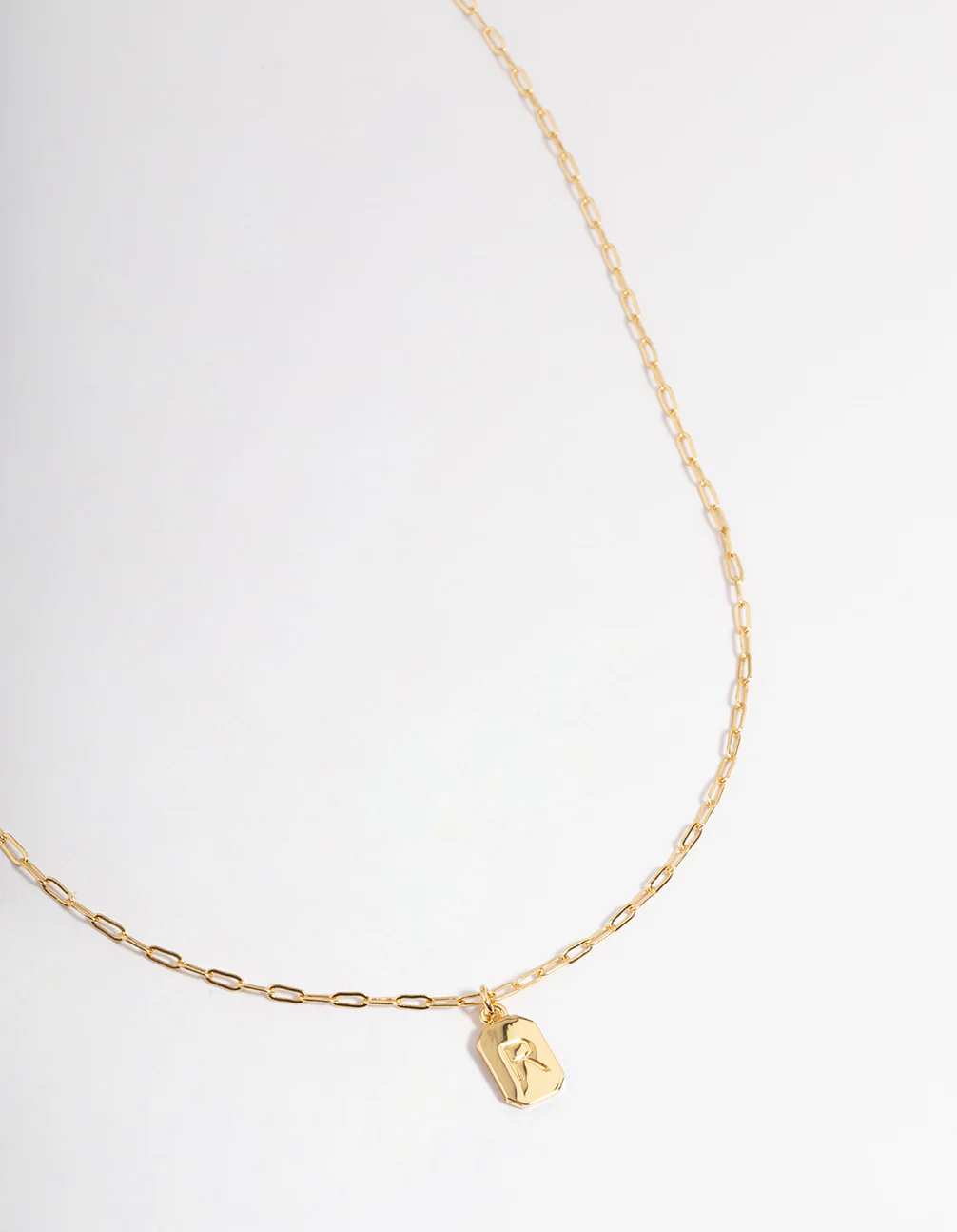 Gold Plated Letter R Rectangle Pendant Necklace - Image 2