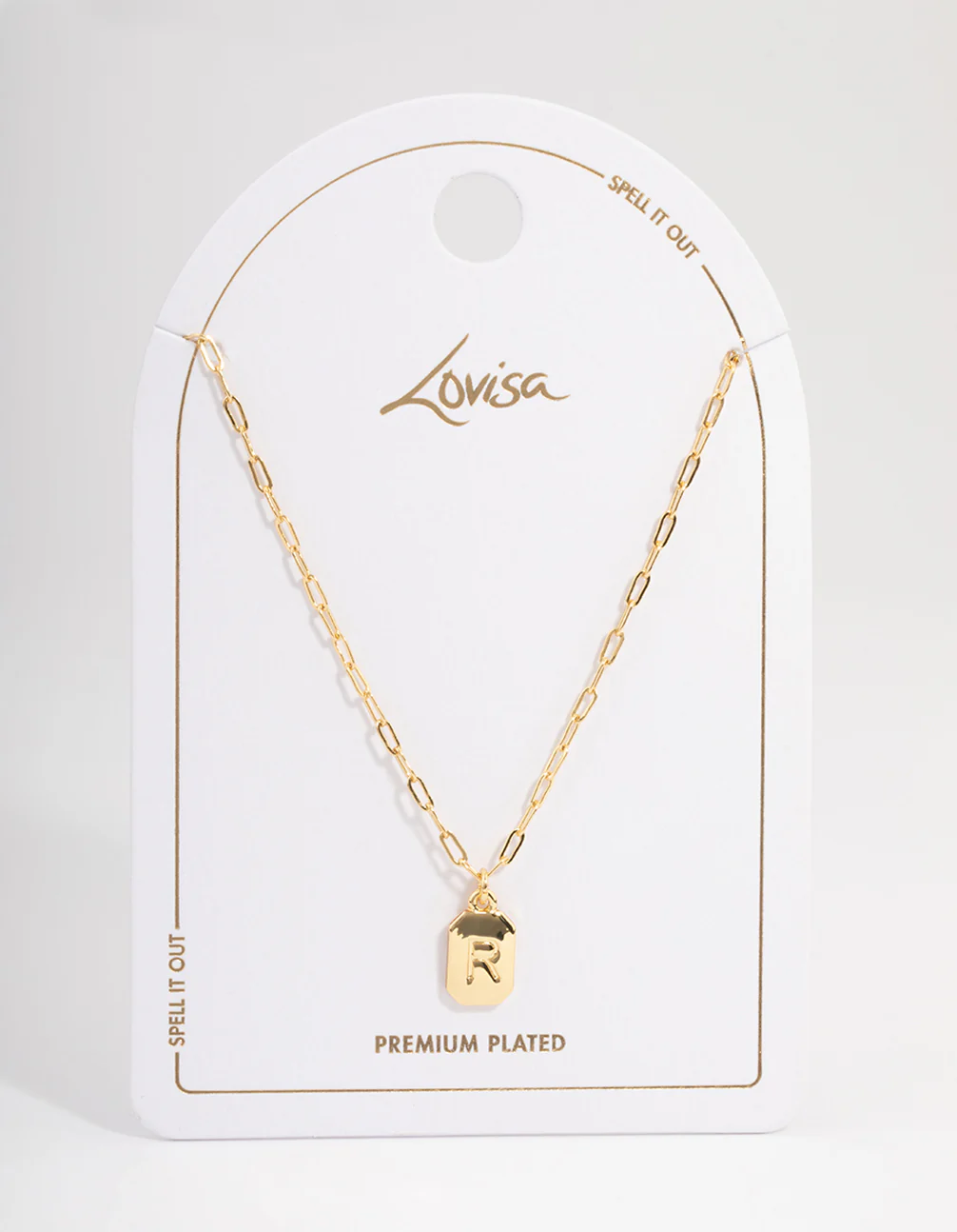 Gold Plated Letter R Rectangle Pendant Necklace - Image 5