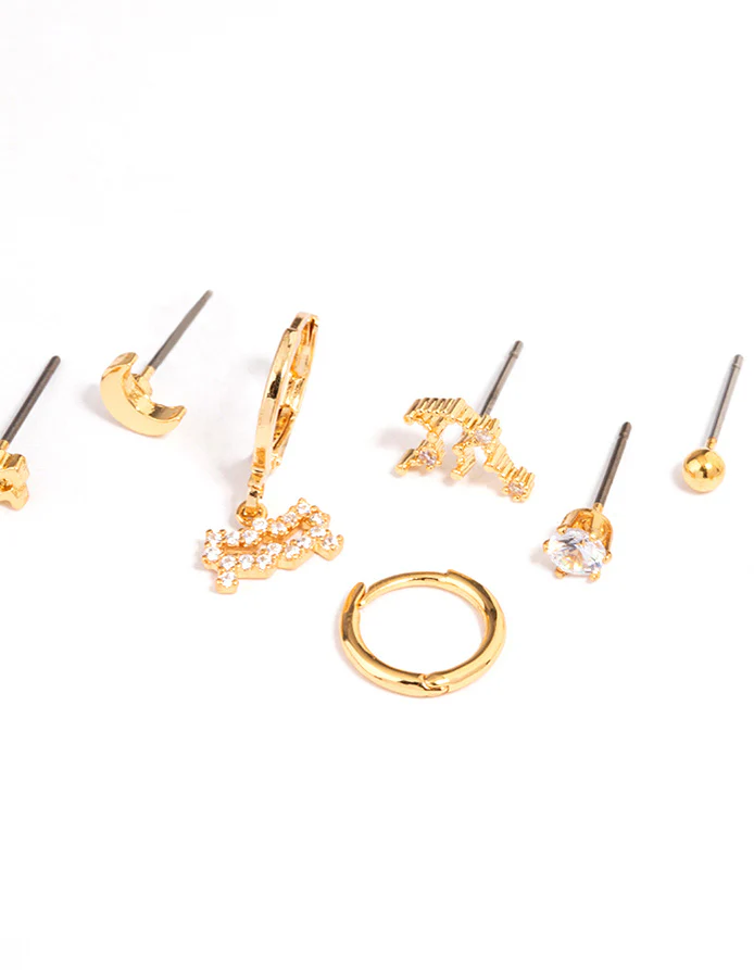 Gold Plated Aquarius Star Sign Ear Stackers - Image 2