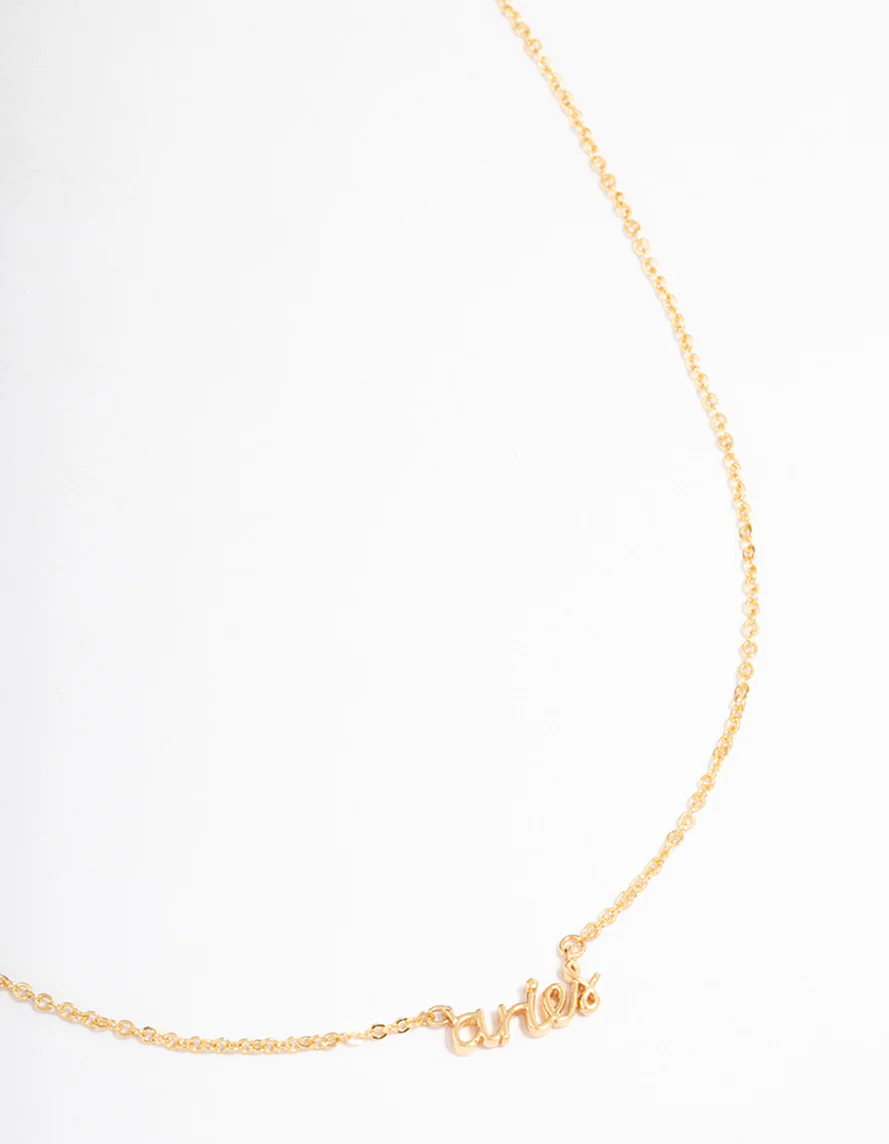 Gold Plated Aries Script Pendant Necklace