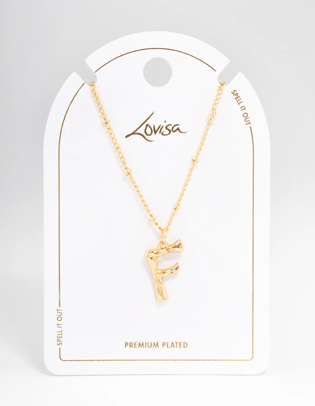 Gold Plated Letter F Bamboo  Necklace - Image 3