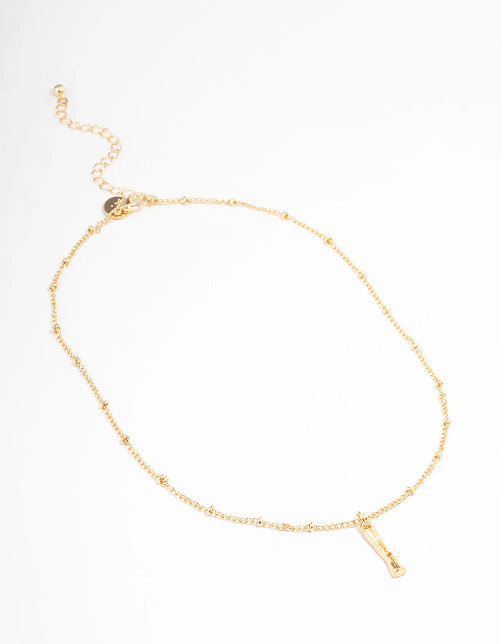 Gold Plated  Letter I Bamboo  Necklace - Image 2