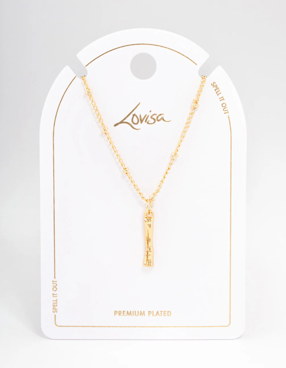 Gold Plated  Letter I Bamboo  Necklace - Image 3