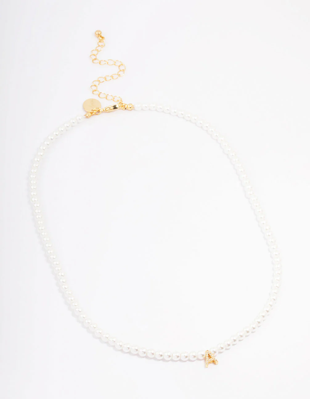 Gold Plated Pearl & Letter A Pendant Necklace - Image 2