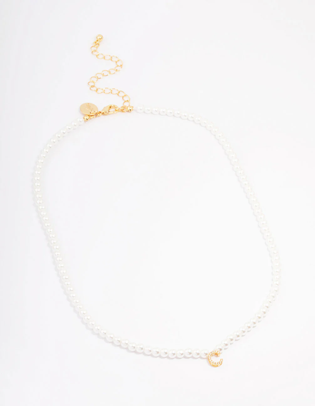 Gold Plated Pearl & Letter C Pendant Necklace - Image 2